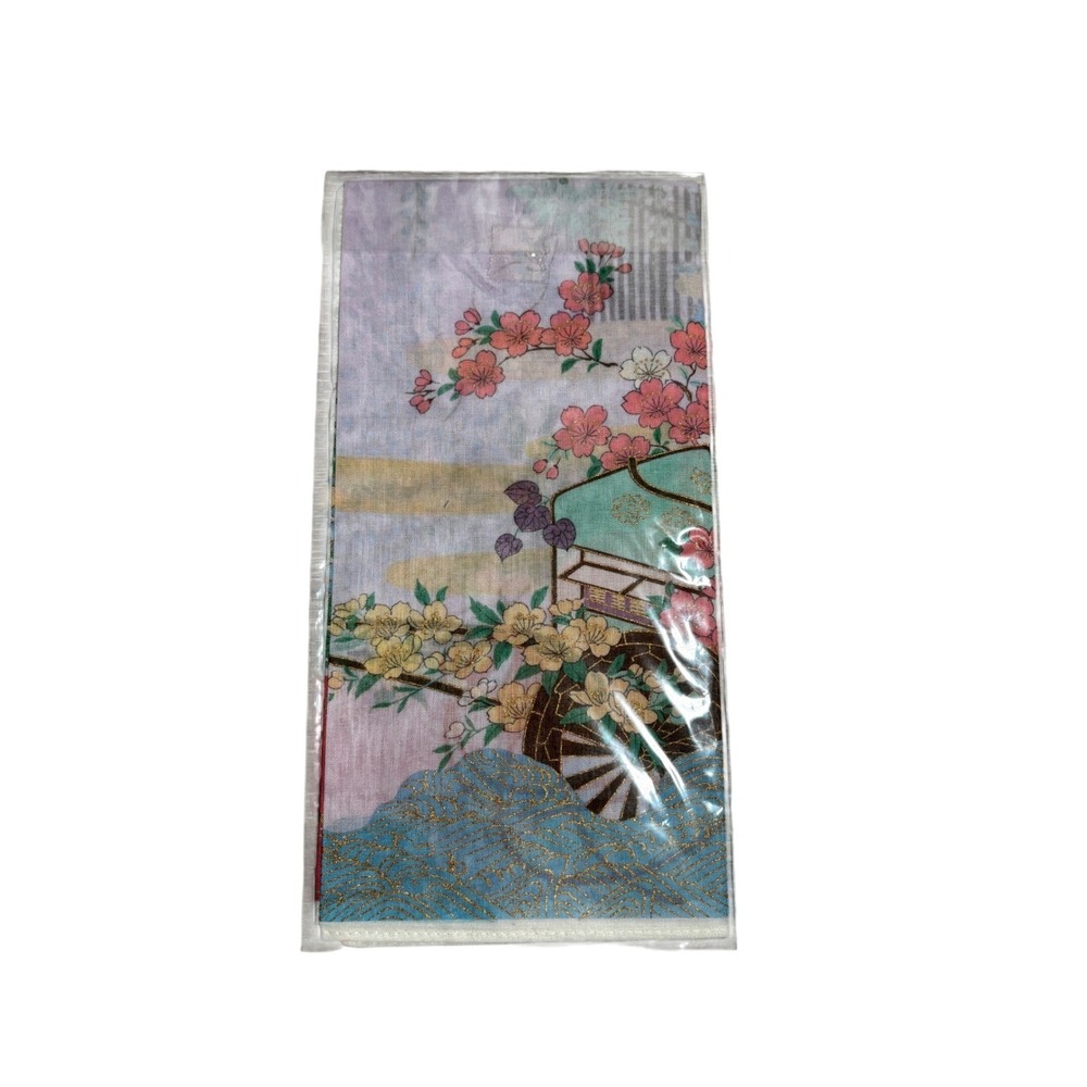 NEW Matsuya Tokyo Japanese Cotton Handkerchief Floral Cart Wisteria Gold Accents